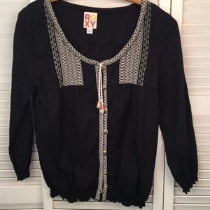 Vintage ROXY B&W 100% Cotton Embroidered Top. M